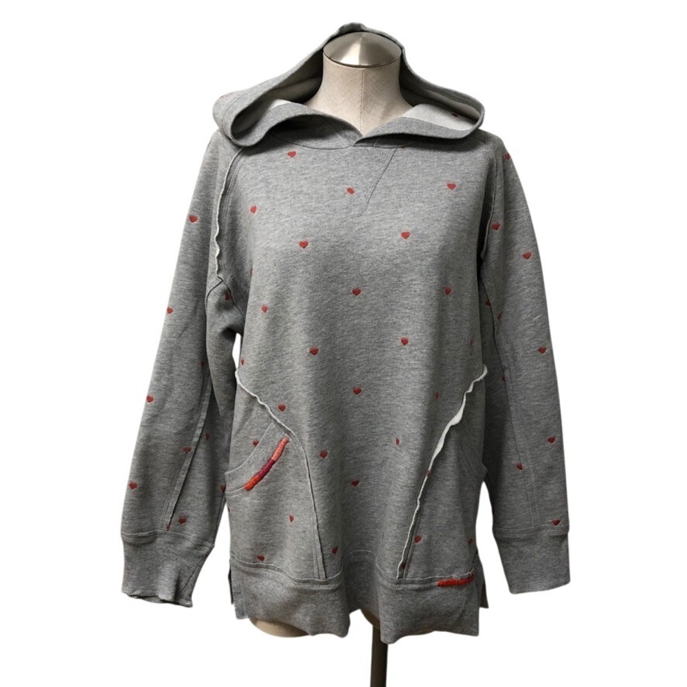 Sundance Hoodie Womens Medium Gray Heart Embroidered Pullover Raw Seam Active